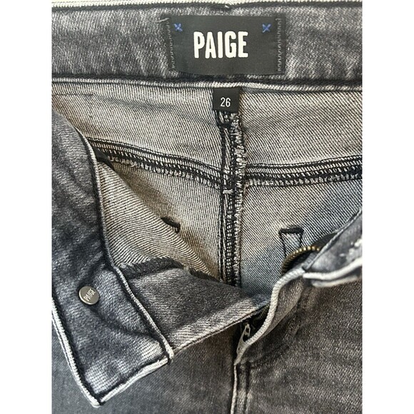 Paige Cindy High Rise Straight Ankle Jeans Womens 26 Ash Black Raw Hem Retro - Picture 5 of 12